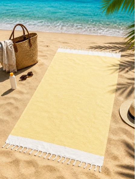 Тънка памучна плажна кърпа Le comptoire de la plage 9244, жълт - Бански