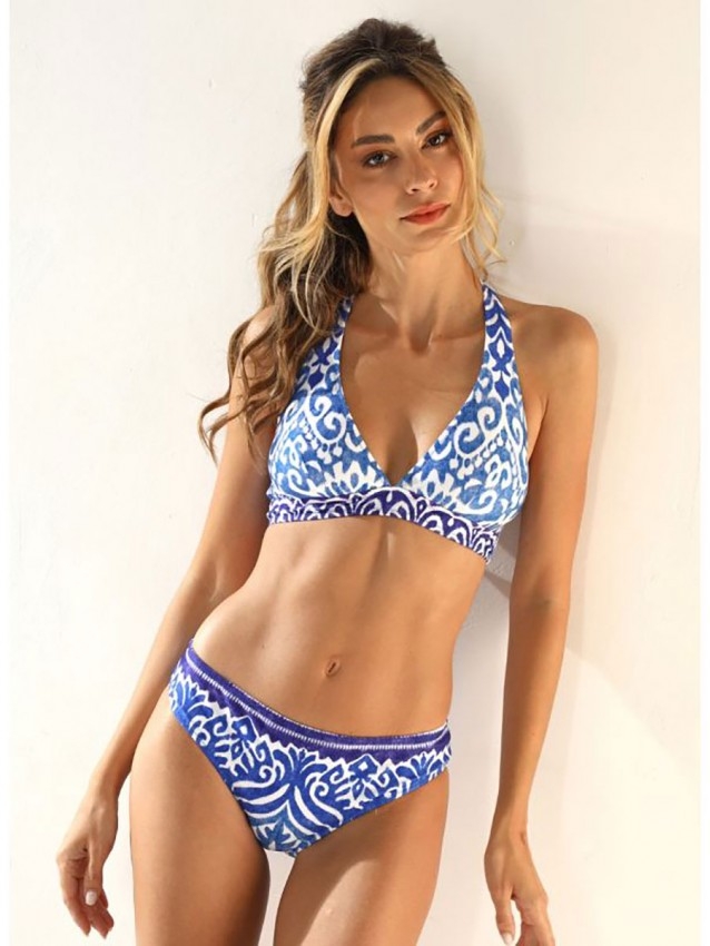 Дамски бански комплект, сутиен с меки триъгълни чашки и бикини LILLY FL160, LA PALMA, син - Бански