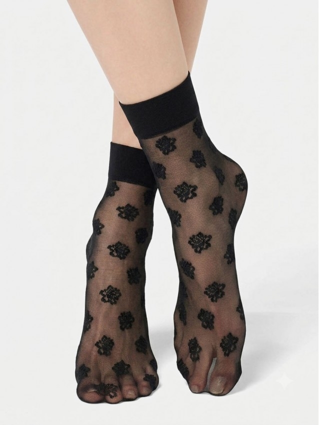 Къси фини дамски чорапи с флорални мотиви OROBLU LOVELY ROSE 6850, черен Къси фини дамски чорапи с флорални мотиви OROBLU LOVELY ROSE 6850, черен - Чорапи и чорапогащници