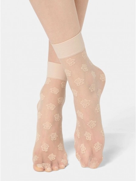 Къси фини дамски чорапи с флорални мотиви OROBLU LOVELY ROSE 6850, nude - Чорапи и чорапогащници