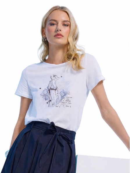 Памучна дамска тениска SiSi T-shirt DRAW, бял - Дамско бельо