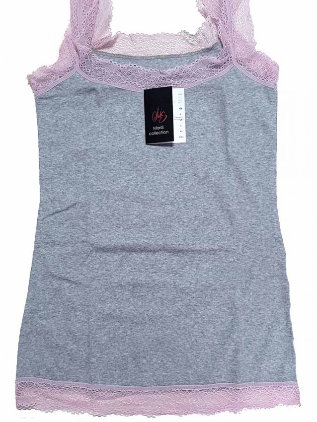 Дамски потник от рипсен памук и дантела Maris COLLECTION 7010, светлосив/розов Дамски потник от рипсен памук и дантела Maris COLLECTION 7010, светлосив/розов - Дамско бельо