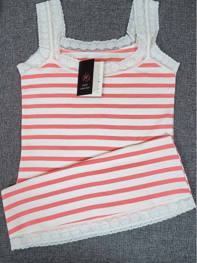 Дамски потник от рипсен памук на райе и дантела Maris COLLECTION 7010, бял/корал Дамски потник от рипсен памук на райе и дантела Maris COLLECTION 7010, бял/корал - Дамско бельо