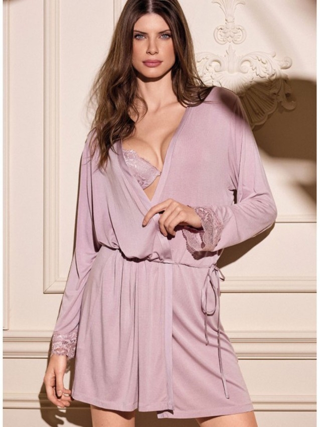 Къс халат тип кимоно от вискоза и дантела LORMAR 1329, SATEN, rosa skin Къс халат тип кимоно от вискоза и дантела LORMAR 1329, SATEN, rosa skin - Дамско бельо