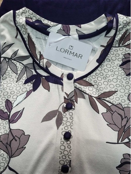 Дамска пижама от вискоза LORMAR 1519, PATCH FLOWER, panna/blu - Дамско бельо