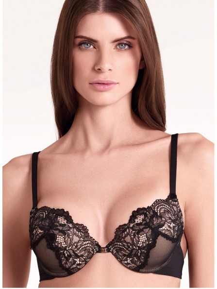 Сутиен с формовани push-up чашки на банели LORMAR Push-up SATEN, nero/cipria - Дамско бельо