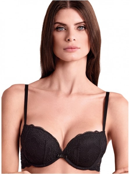 Дантелен сутиен със Super Push- up чашки на банели LORMAR Double Pizzo, черен - Дамско бельо