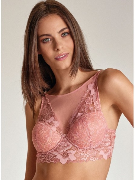 Бюстие с чашки на банели от дантела и тюл LORMAR STAR TOP BRA, YOURBODY, papaya - Дамско бельо