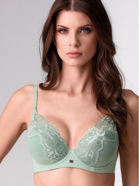 Луксозен комплект сутиен с формовани чашки на банели и бразилиана LORMAR 2058 SATEN, giada - Дамско бельо