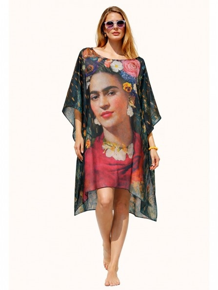 Пончо от щампован сатен 009, FRIDA - Пижами, нощници, халати
